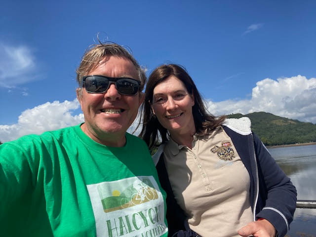 An image of Halcyon with a customer.